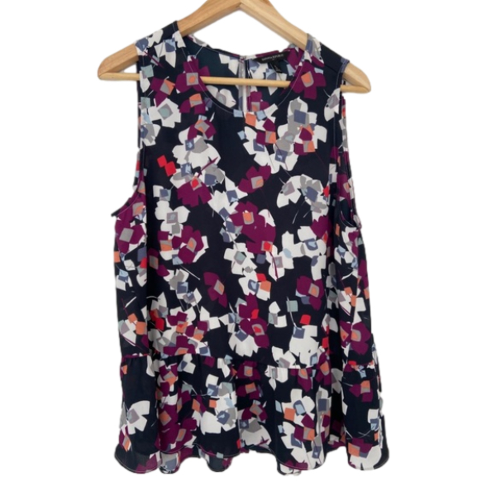 Banana Republic Navy Multicolor Sleeveless Peplum Top